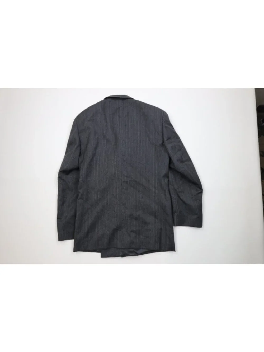 Vtg 80s 90s Mens 44R 2 Piece Wool Double Breasted Suit Striped Wide Leg 38x32